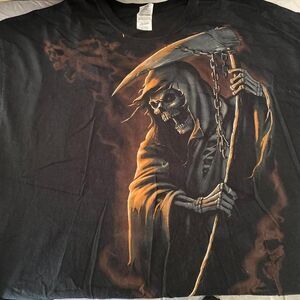Y2K Cyber Grim Reaper Skeleton Graphic T-Shirt